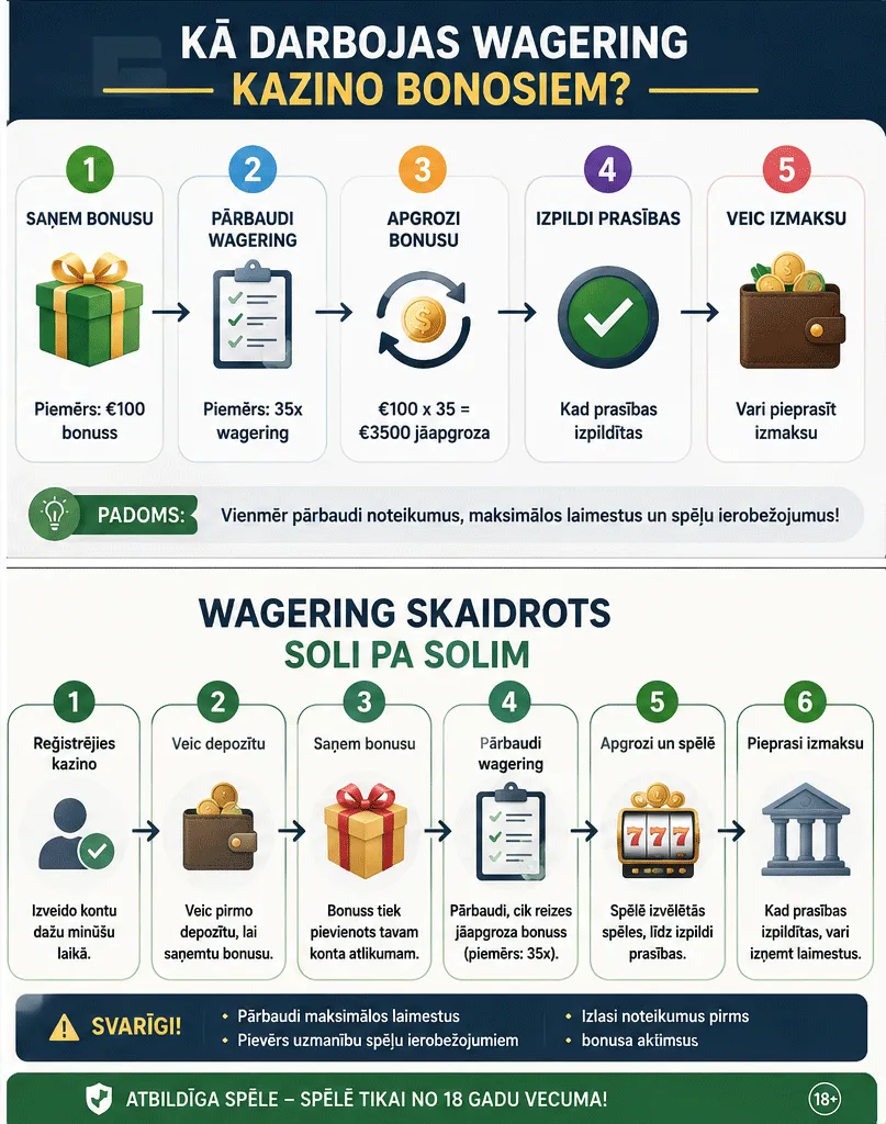 Kā darbojas wagering kazino bonusiem - skaidrojums soli pa solim